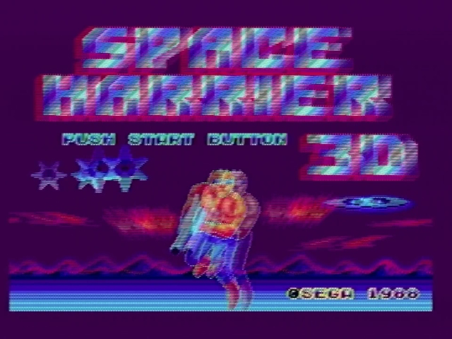 Space Harrier 3D title screen over a bad upscaler
