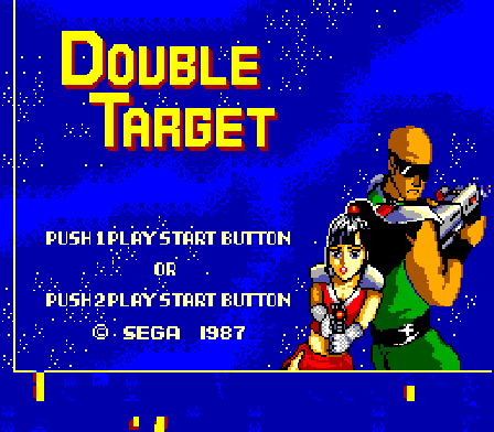 Double target title screen with character art and the title