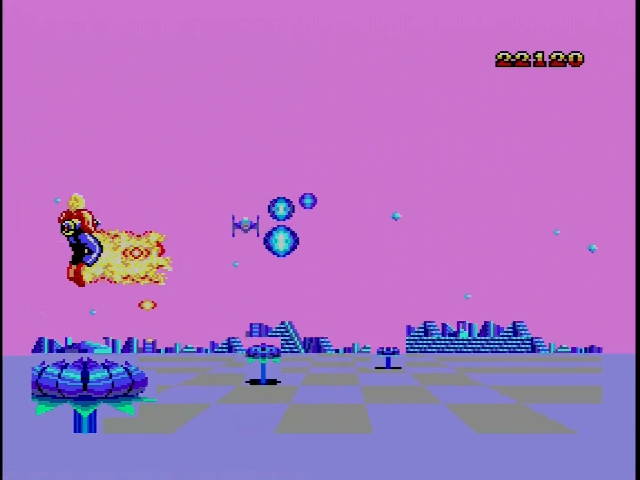 Space Harrier 3D gameplay showing software sprites