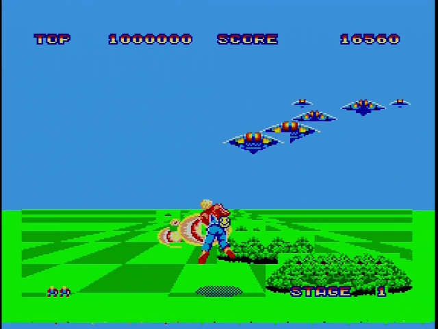 Space Harrier 2D gameplay showing software sprites