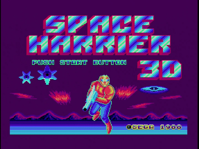Space Harrier 3D title screen, performing the stereoscopic angle effect