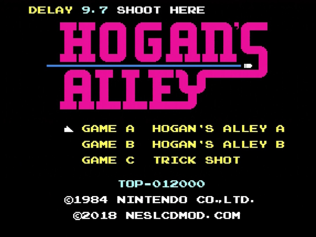 Hogan's Alley title screen with a delay time in the top of the screen