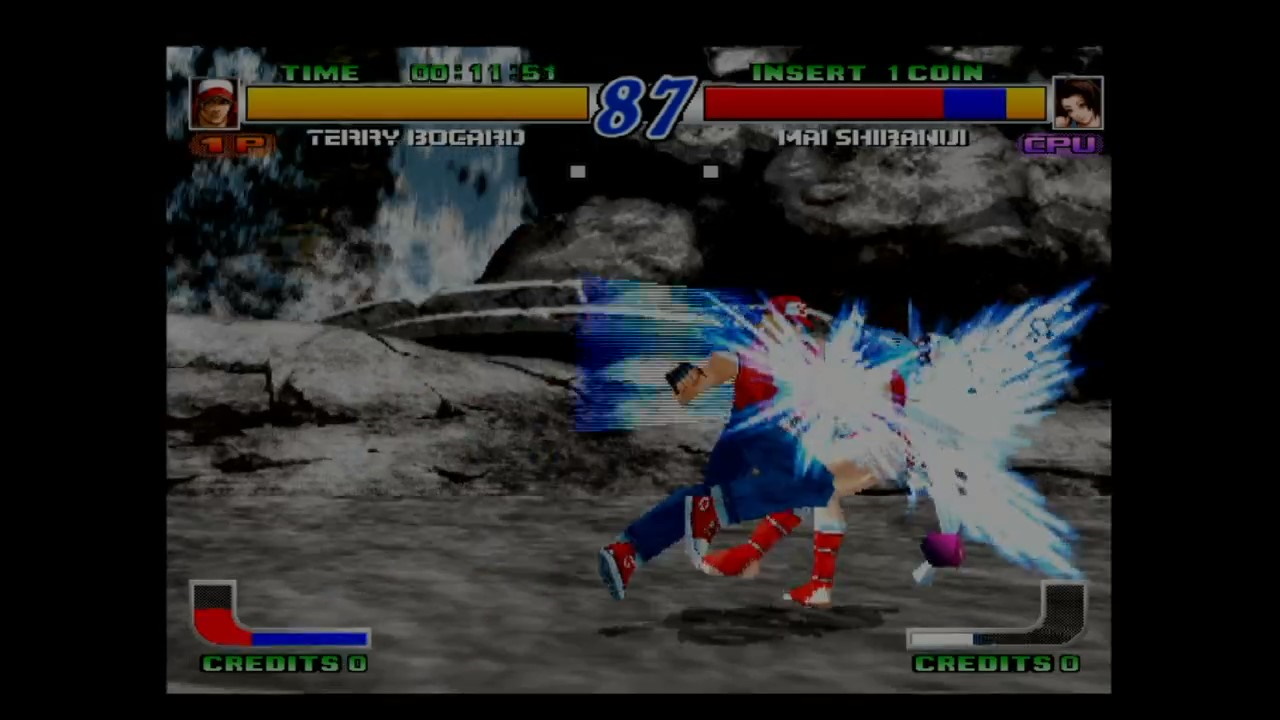 Gameplay screen of Terry and Mai fighting in Fatal Fury: Wild Ambition