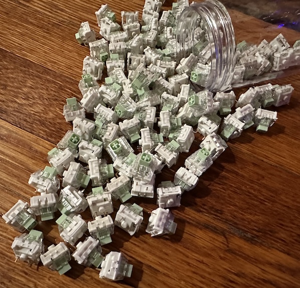 Kailh BOX Jade switches spilling out upon the floor