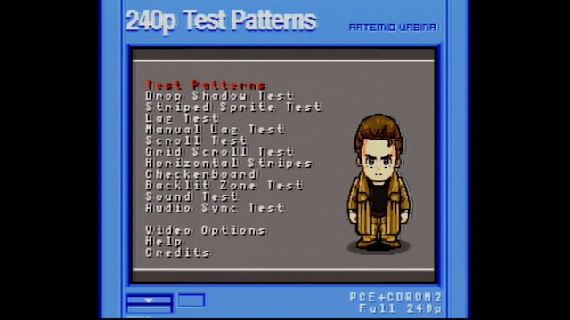 The 240p test suite running on the LaserActive