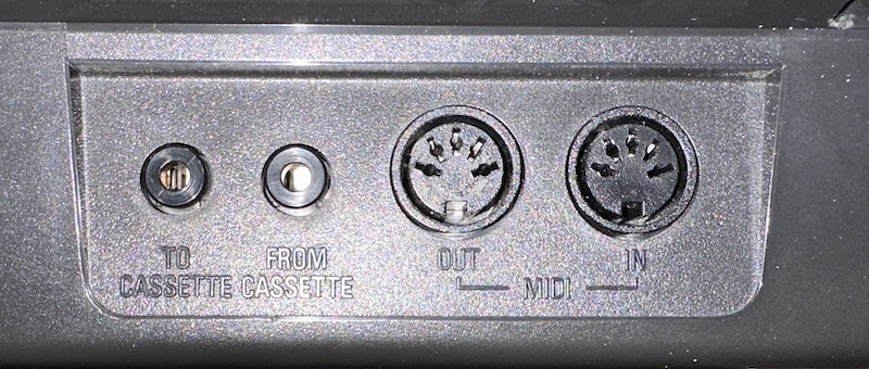 Electone ME-50 showing MIDI ports and cassette ports next to them
