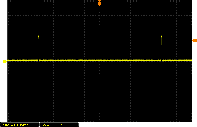 A yellow series of pulses, being timed at 50Hz