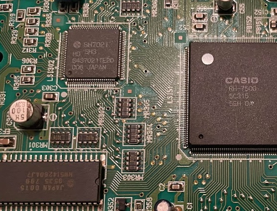 The Casio Loopy CPU, an SH7201, and support circuitry