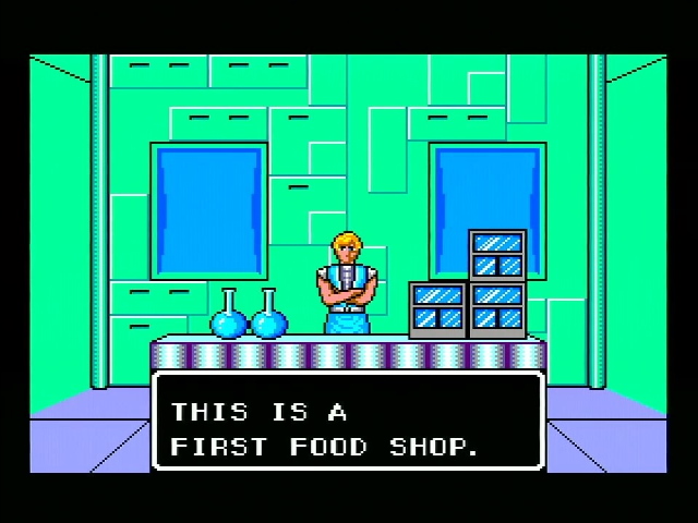 Phantasy Star. The interior of a First Food Shop. The image is centered