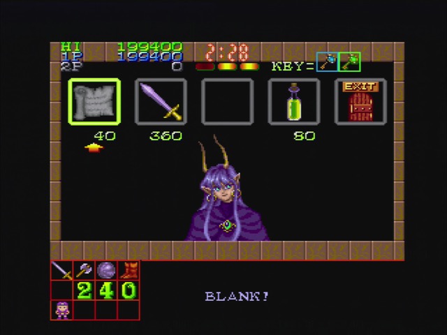 Legend of Makai gameplay. The shopkeeper tells me the text is 'Blank!'