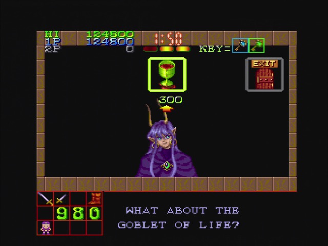 Legend of Makai gameplay. The shopkeeper asks me 'What about the goblet of life?'