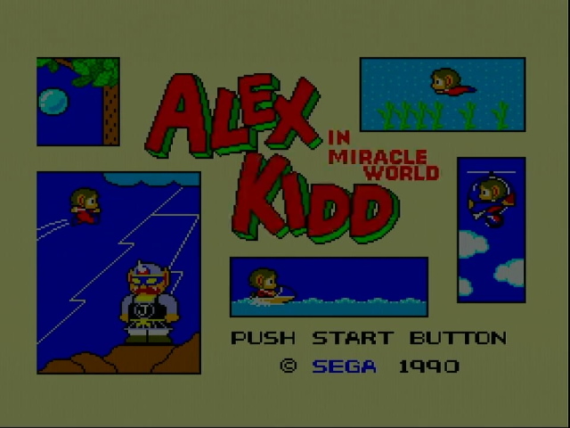 Alex Kidd in Miracle World title screen. Slightly dark