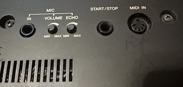 Rear showing MIDI IN and microphone input