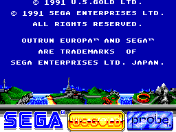 A pixel-perfect Master System emulator screenshot. You can see the text is white on blue; no hint of green