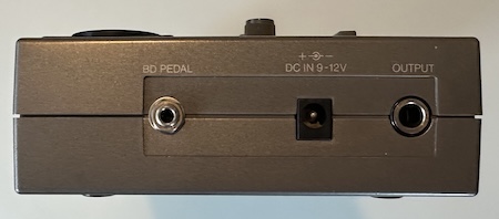 bass pedal The Yamaha MR-10 on its side, showing power, output, and a bass pedal