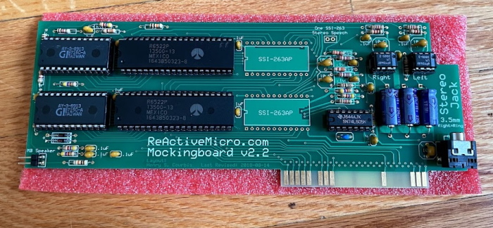 The ReactiveMicro Mockingboard v2.2. It has two 6522 chips and two AY-3-8910 chips.