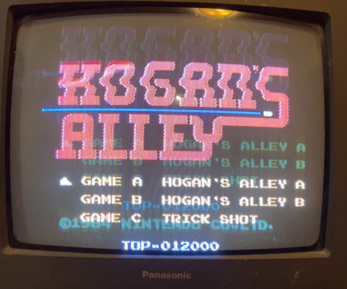 Hogan's Alley title screen, slightly lower than usual, a ghost at the correct position can be seen above it