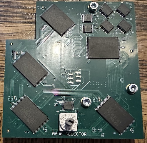 CAVE multi-board, showing a hex selector and a number of flash ROM chips
