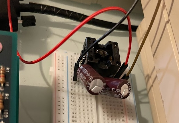 A breadboard of this circuit