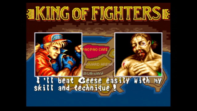 Fatal Fury post match victory screen showing Terry bragging about how he'll beat Geese