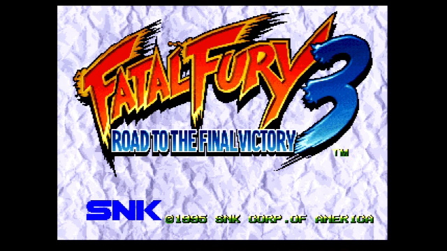 Fatal Fury 3 title screen, showing English text
