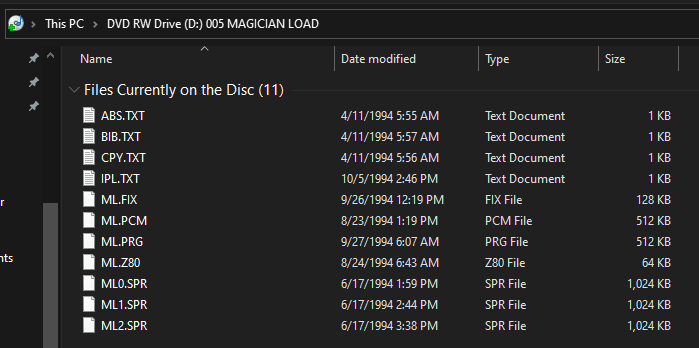 Files on the Magician Lord CD visible