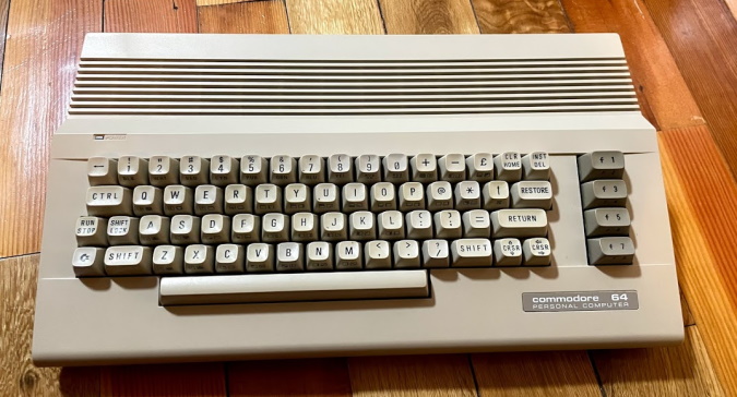 The Commodore 64 computer in white