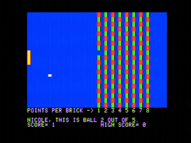 Little Brick Out on the Apple ][. It is a game of breakout, but the paddle is on the left, and the bricks on the right.