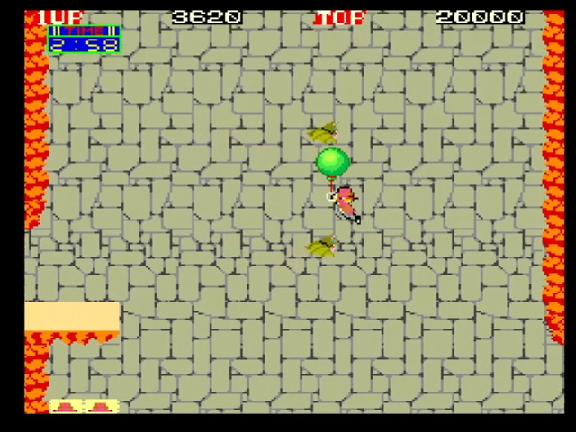 Pitfall II arcade gameplay. Pitfall Harry floats on a balloon directly into an enemy