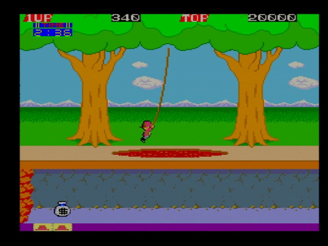 Pitfall II arcade gameplay. Pitfall Harry swings over a vine
