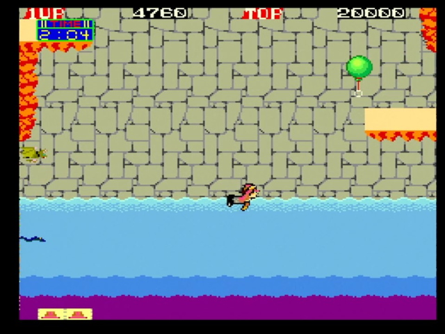 Pitfall II arcade gameplay. Pitfall Harry swims while balloons float by above
