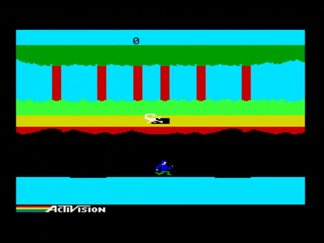 The MSX version of Pitfall II. Pitfall Harry falls down a pit and the screen scrolls downwards.