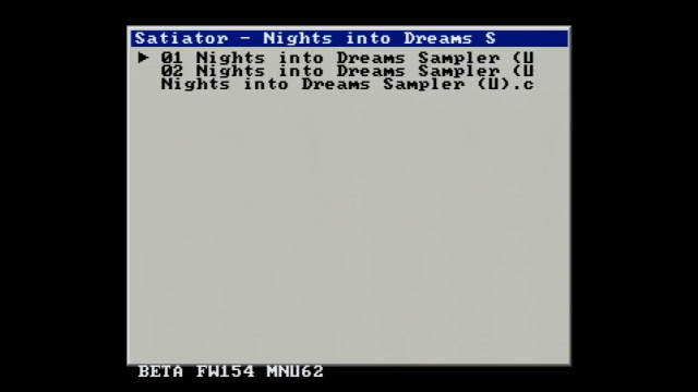 A Sega Saturn Satiator menu showing three options: two ISOs, and a CUE
