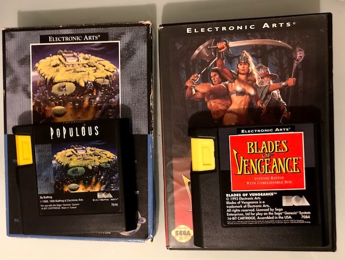 Two Genesis games from EA, with their distinctive cartridge