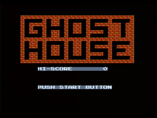 Ghost House title screen. There is grey around the text but most of the background is black