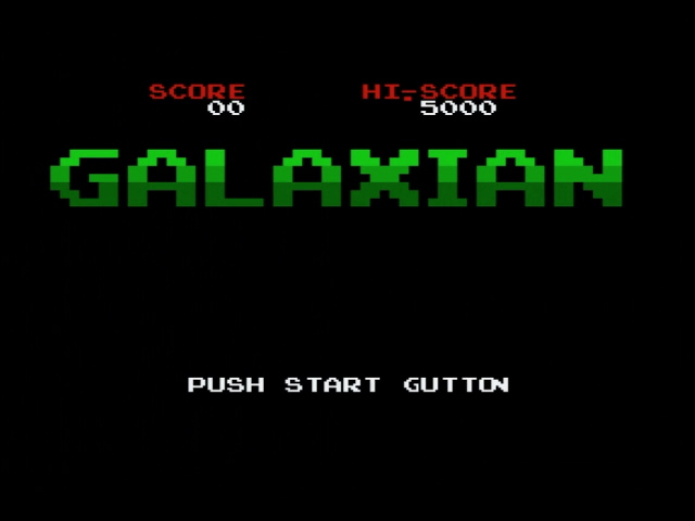 Galaxian title screen. Press Start Gutton