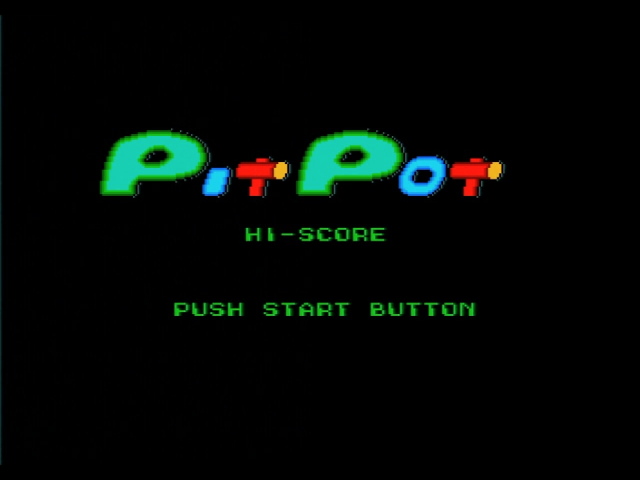 Pit Pot title screen. It is black in the background but was clearly not designed for it, with artifacts around the text