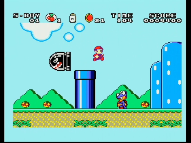 Super Boy 4 gameplay. It is a somewhat less colorful Mario World clone