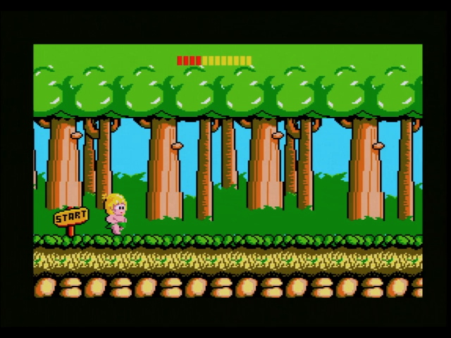 Super Wonder Boy gameplay. He's standing there.