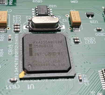 A tiny intel chip labeled PXA225
