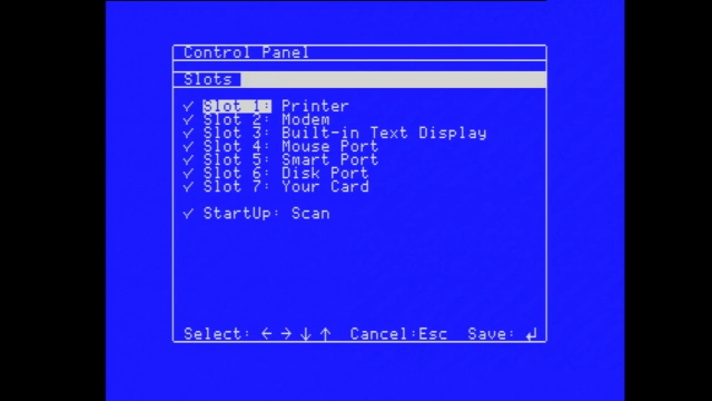 The Apple IIgs control panel, showing the default slot layout