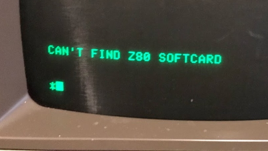 A boot message CANT FIND Z80 SOFTCARD