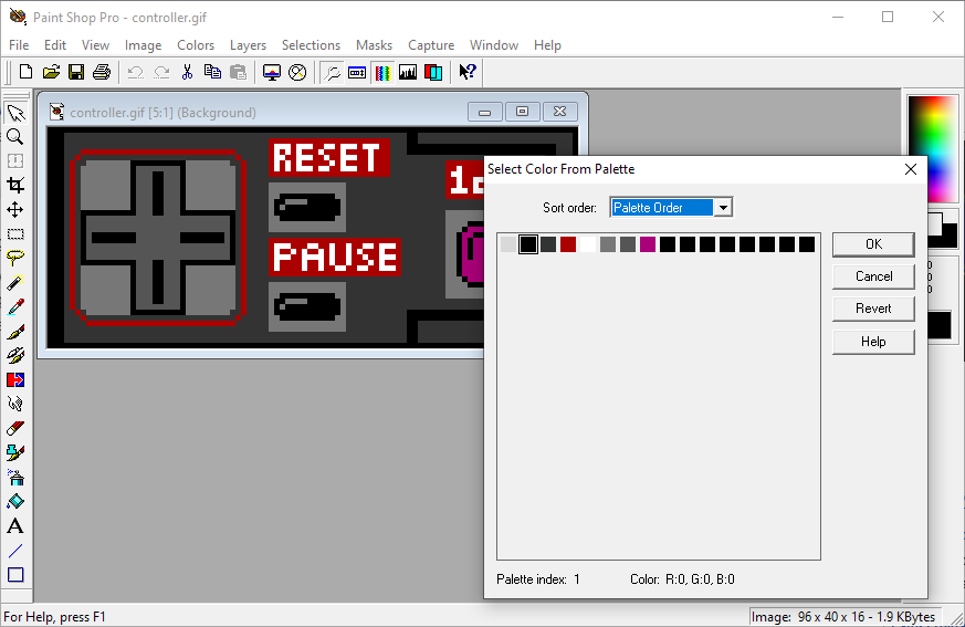 A PSP5 screenshot showing the palette