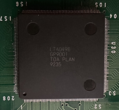 as far as I can tell, even post-toaplan demise chips are labeled 'TOA PLAN' A large chip labeled GP9001 TOA PLAN