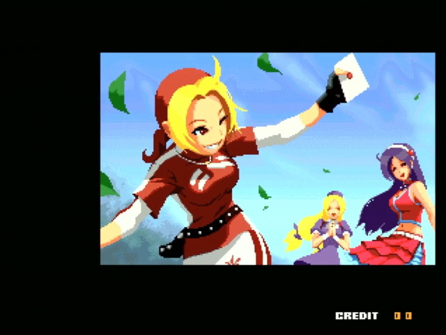 King of Fighters 2003 intro showing the High School Girls Team. Colors are brighter