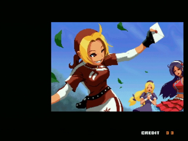 King of Fighters 2003 intro showing the High School Girls Team. Colors are closer to normal