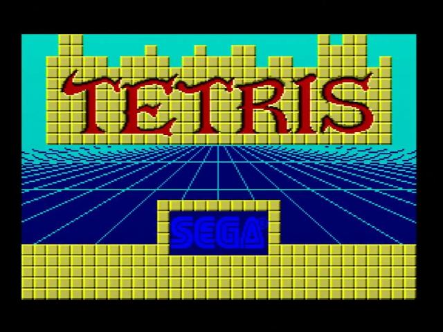 Tetris title screen on the System E. It is lower resolution and much lower in color depth