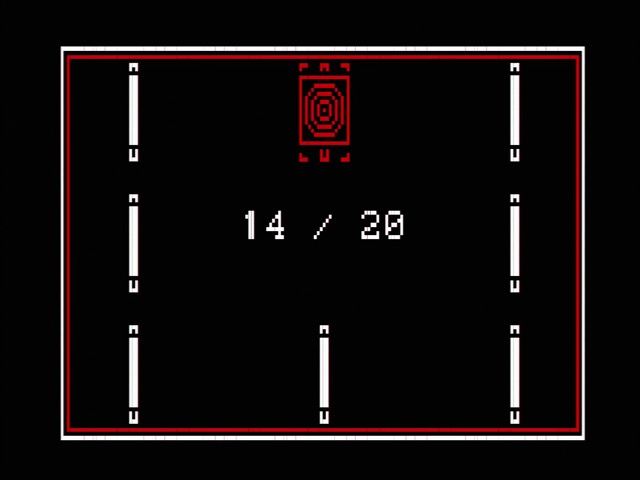 Target Panic gameplay. The screen turns red-- a hit!