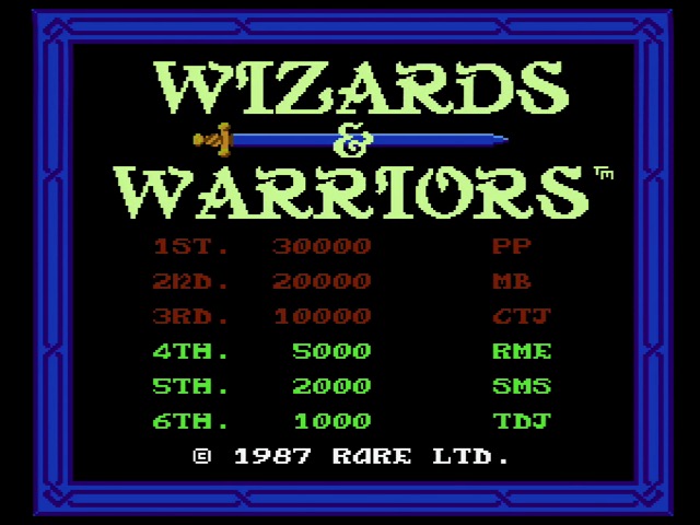 Wizards and Warriors High Score screen