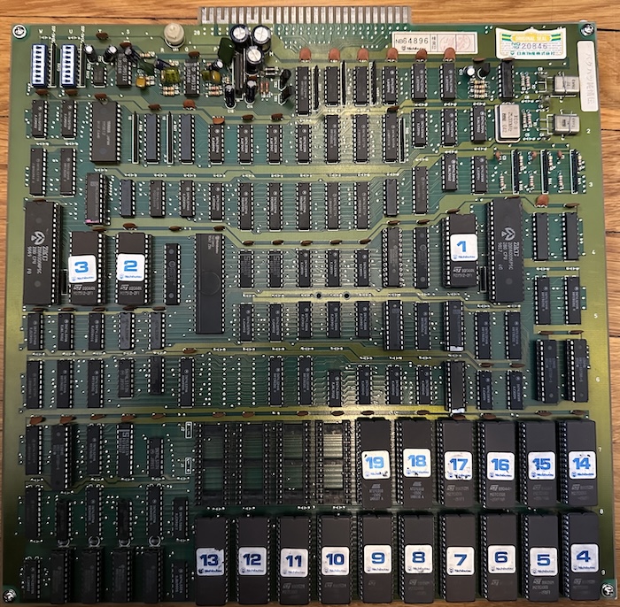 gold-plate your edge connectors, you lazy people The pcb, with Nichibutsu stickers and a lot of discrete logic